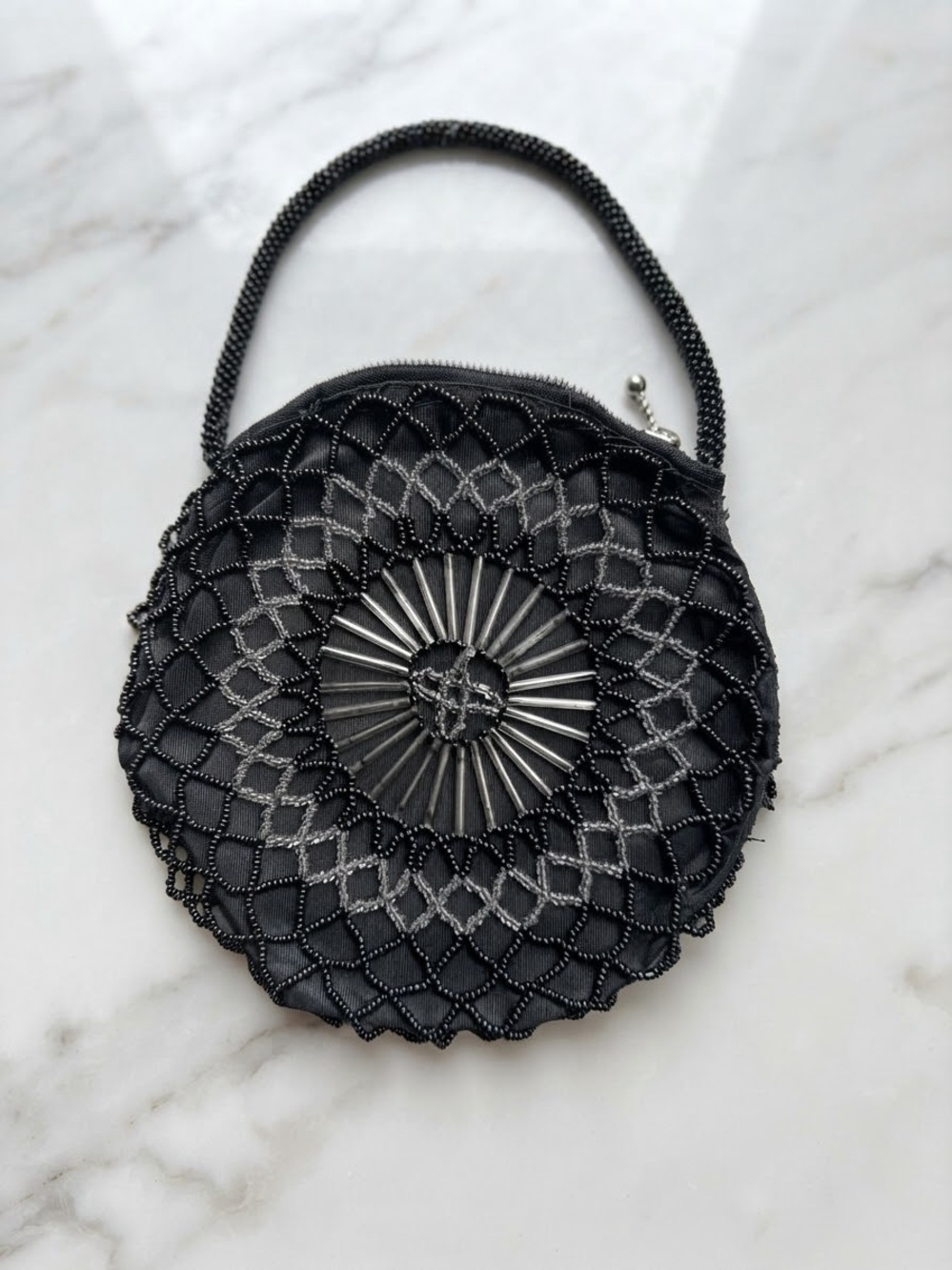 Vintage 1920s-1930s Made in Czechoslovakia Black Beaded Circle Handbag Art Deco